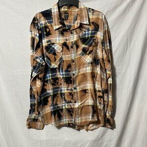 Volcom Men's Casual Plaid Button Down Shirt - Tan, Blue, Black